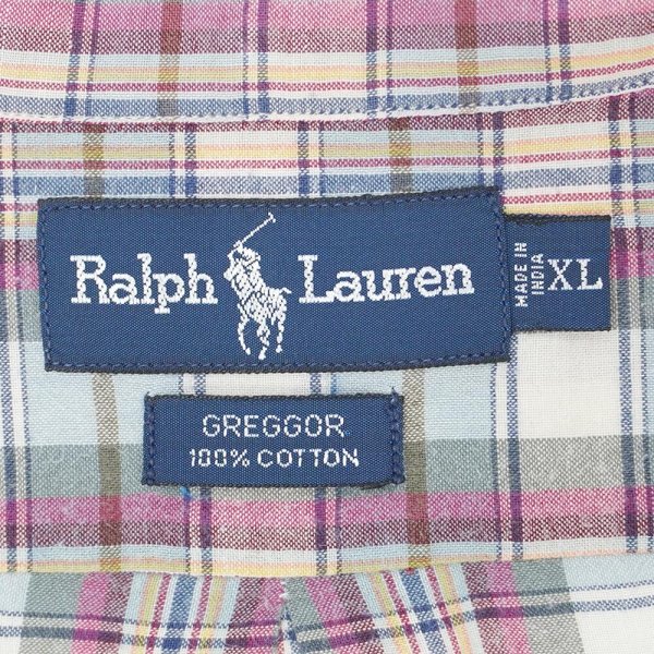 画像2: 90's Polo Ralph Lauren S/S ボタンダウンシャツ "GREGGOR / White × Olive Plaid" (2)