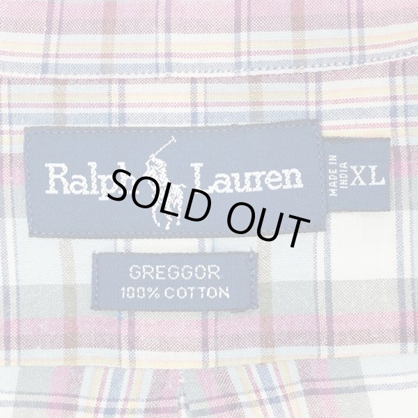 画像2: 90's Polo Ralph Lauren S/S ボタンダウンシャツ "GREGGOR / White × Olive Plaid" (2)