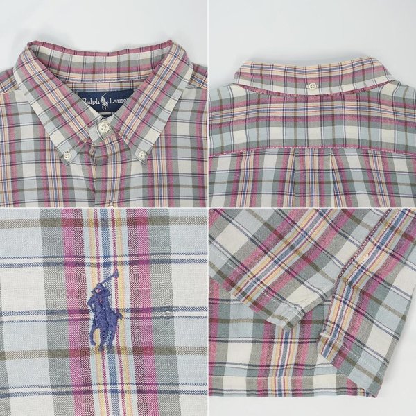 画像3: 90's Polo Ralph Lauren S/S ボタンダウンシャツ "GREGGOR / White × Olive Plaid" (3)