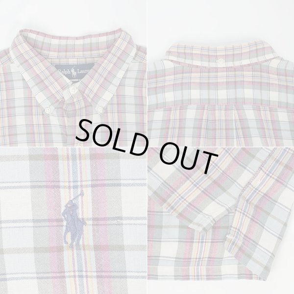 画像3: 90's Polo Ralph Lauren S/S ボタンダウンシャツ "GREGGOR / White × Olive Plaid" (3)
