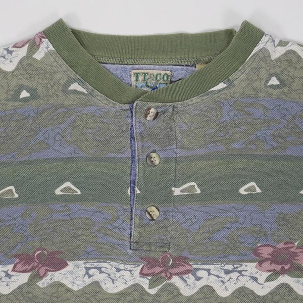 画像3: 90's TT&CO. SPORT ヘンリーネック 総柄コットンピケTシャツ (3)