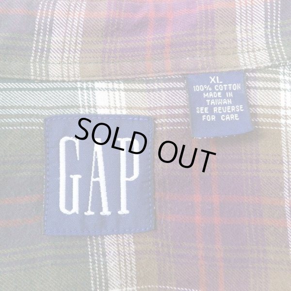 画像2: 90's OLD GAP オンブレチェック柄 コットンワークシャツ (2)