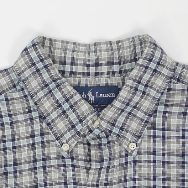 画像4: 90's Polo Ralph Lauren フランネル ボタンダウンシャツ "BLAKE / Gray Plaid" (4)
