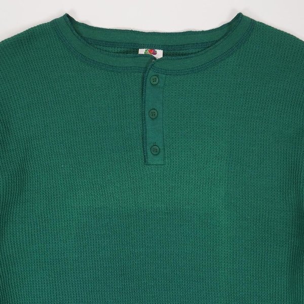画像3: 00's Fruit of the loom ヘンリーネック サーマル カットソー "Green / DEADSTOCK" (3)