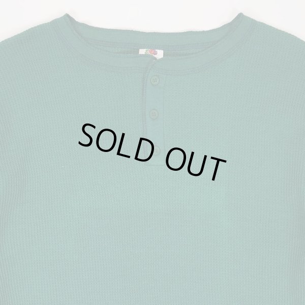 画像3: 00's Fruit of the loom ヘンリーネック サーマル カットソー "Green / DEADSTOCK" (3)