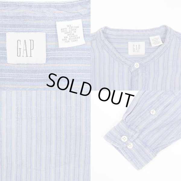 画像3: 90-00's OLD GAP マルチストライプ柄 バンドカラーシャツ (3)