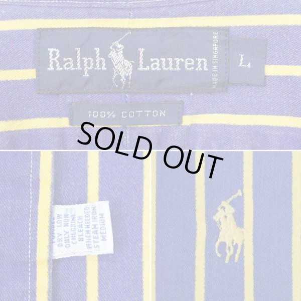 画像2: Early 90's Polo Ralph Lauren ボタンダウンシャツ "NAVY×YELLOW / STRIPE" (2)
