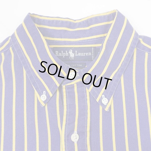 画像3: Early 90's Polo Ralph Lauren ボタンダウンシャツ "NAVY×YELLOW / STRIPE" (3)