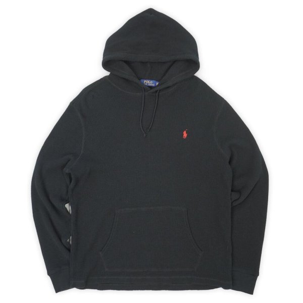 画像1: 00's Polo Ralph Lauren コットンフーディーサーマル "BLACK" (1)