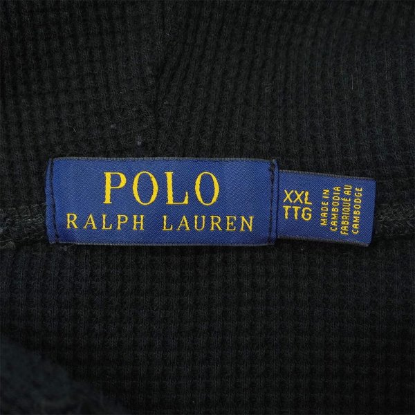 画像2: 00's Polo Ralph Lauren コットンフーディーサーマル "BLACK" (2)