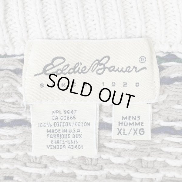 画像2: 90's Eddie Bauer ノルディック柄 コットンニット "白タグ / MADE IN USA" (2)