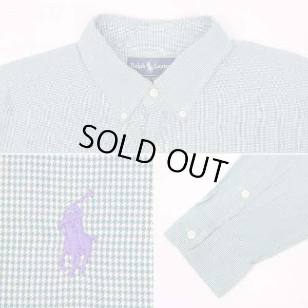 画像4: 90's Ralph Lauren ボタンダウンシャツ “BLAKE / 千鳥格子柄 / GREEN” (4)
