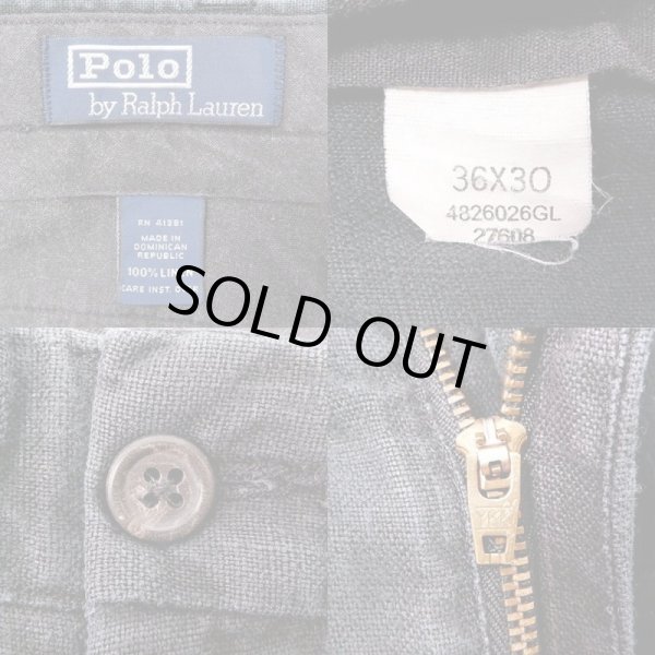 画像3: 90's Polo Ralph Lauren 2タック リネントラウザー “BLACK” (3)