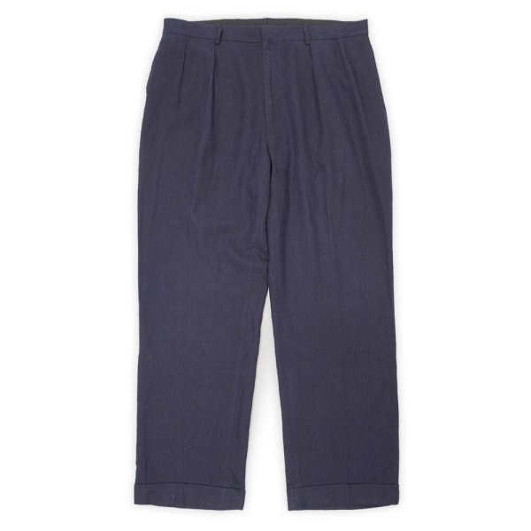 画像1: 90's Polo Ralph Lauren 2タック コットンリネントラウザー "NAVY / W38 L30" (1)