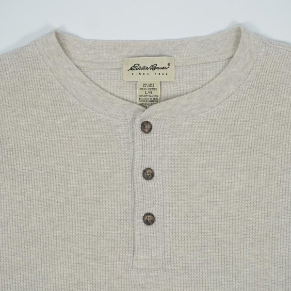 画像3: 90's Eddie Bauer ヘンリーネック サーマルカットソー (3)