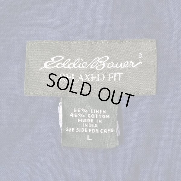 画像2: 00's Eddie Bauer インディゴ染め バンドカラーシャツ "Cotton×Linen" (2)