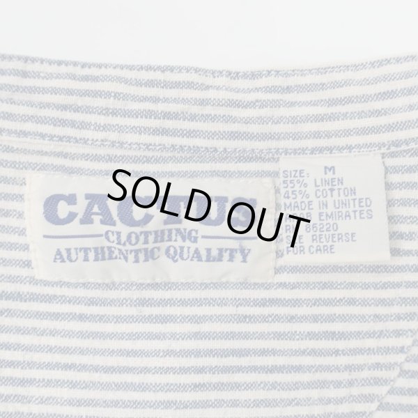 画像2: 90's CACTUS ヒッコリーストライプ柄 バンドカラーシャツ "LINEN×COTTON" (2)