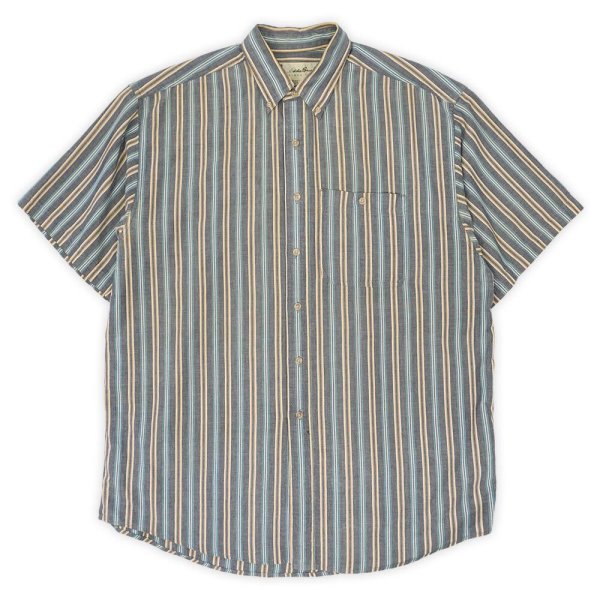 画像1: 90's Eddie Bauer S/S マルチストライプ柄 ボタンダウンシャツ (1)