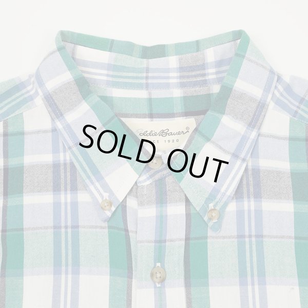 画像3: 90's Eddie Bauer S/S ボタンダウンシャツ "Green Plaid" (3)