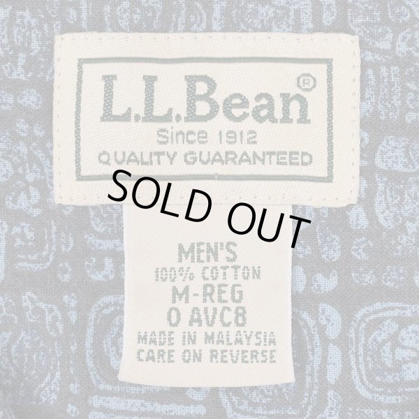 画像2: Early 00's L.L.Bean 総柄 S/S オープンカラーシャツ "NAVY BASE" (2)