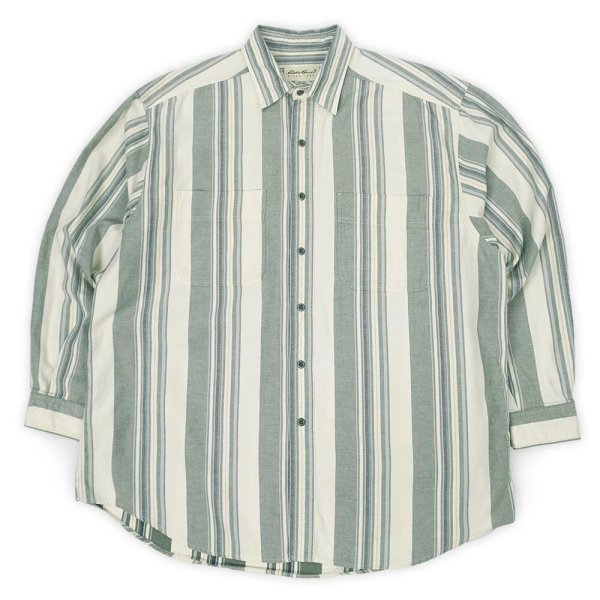 画像1: 90's Eddie Bauer マルチストライプ柄 レギュラーカラーシャツ "白タグ" (1)