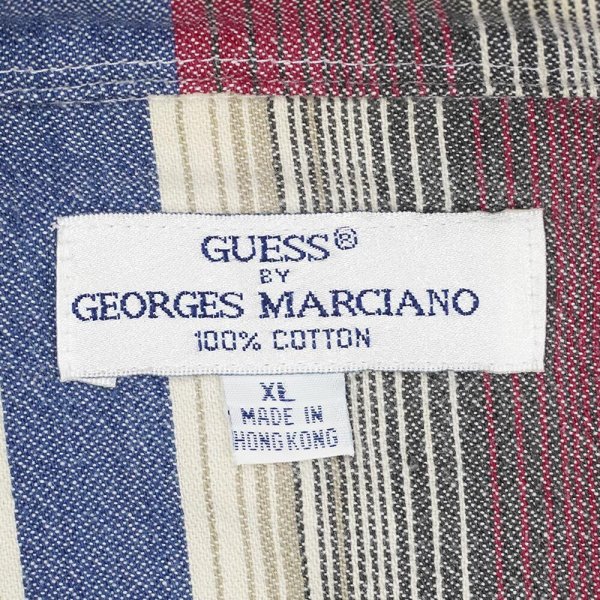 画像2: 90's GUESS マルチボーダー柄 ボタンダウンシャツ (2)
