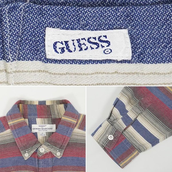 画像3: 90's GUESS マルチボーダー柄 ボタンダウンシャツ (3)