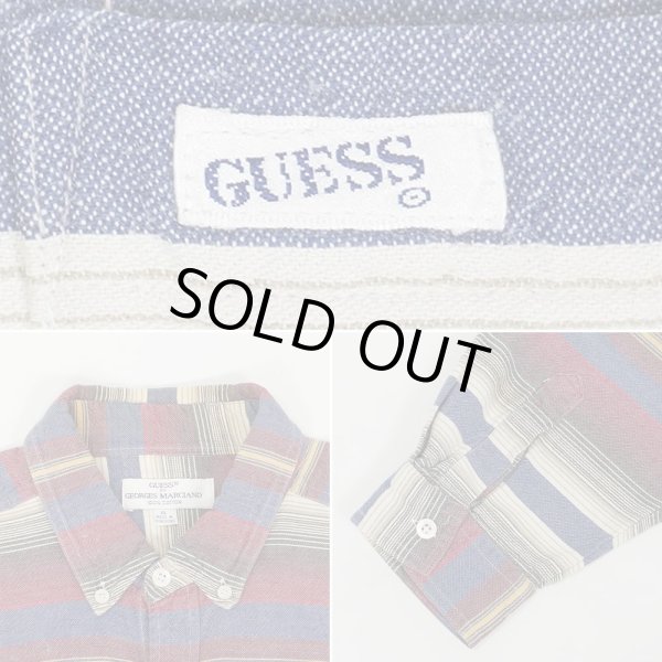 画像3: 90's GUESS マルチボーダー柄 ボタンダウンシャツ (3)