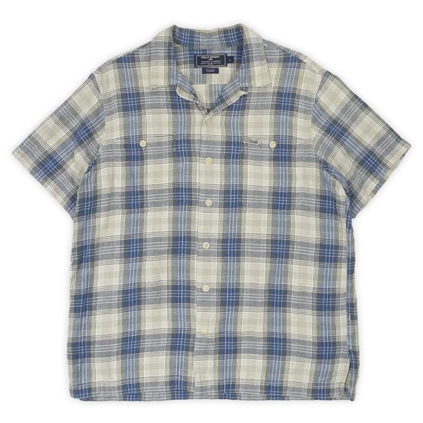 画像1: 90's POLO SPORT S/S オープンカラーシャツ "Blue Ombre Plaid / Cotton×Linen" (1)