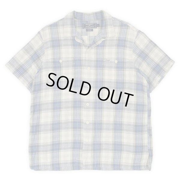 画像1: 90's POLO SPORT S/S オープンカラーシャツ "Blue Ombre Plaid / Cotton×Linen" (1)