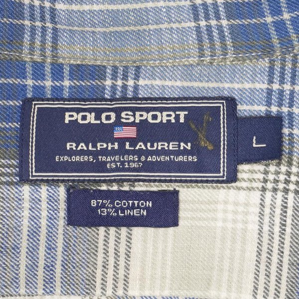 画像2: 90's POLO SPORT S/S オープンカラーシャツ "Blue Ombre Plaid / Cotton×Linen" (2)