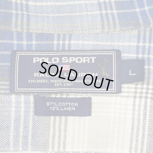 画像2: 90's POLO SPORT S/S オープンカラーシャツ "Blue Ombre Plaid / Cotton×Linen" (2)