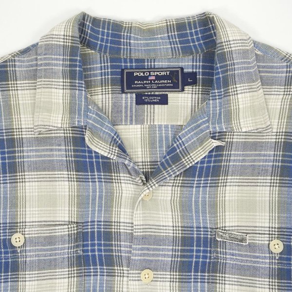 画像3: 90's POLO SPORT S/S オープンカラーシャツ "Blue Ombre Plaid / Cotton×Linen" (3)