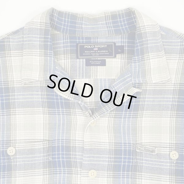 画像3: 90's POLO SPORT S/S オープンカラーシャツ "Blue Ombre Plaid / Cotton×Linen" (3)