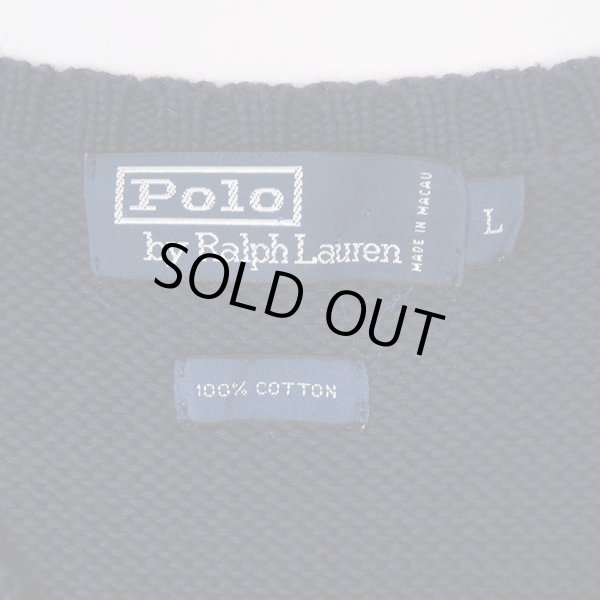 画像2: 90's Polo Ralph Lauren Vネック コットンニット ベスト "NAVY" (2)