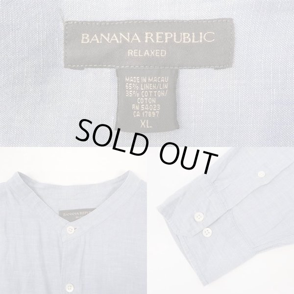 画像3: 00's Banana Republic コットンリネンバンドカラーシャツ (3)