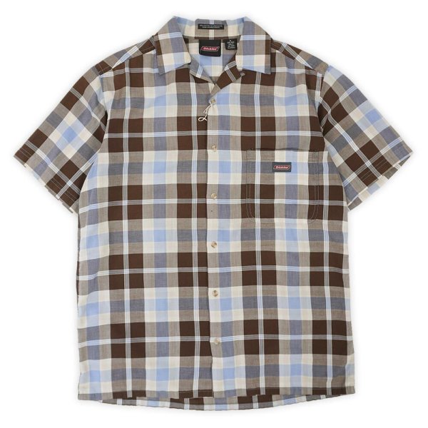 画像1: Late 90's Dickies S/S オープンカラーシャツ “Brown Plaid” (1)