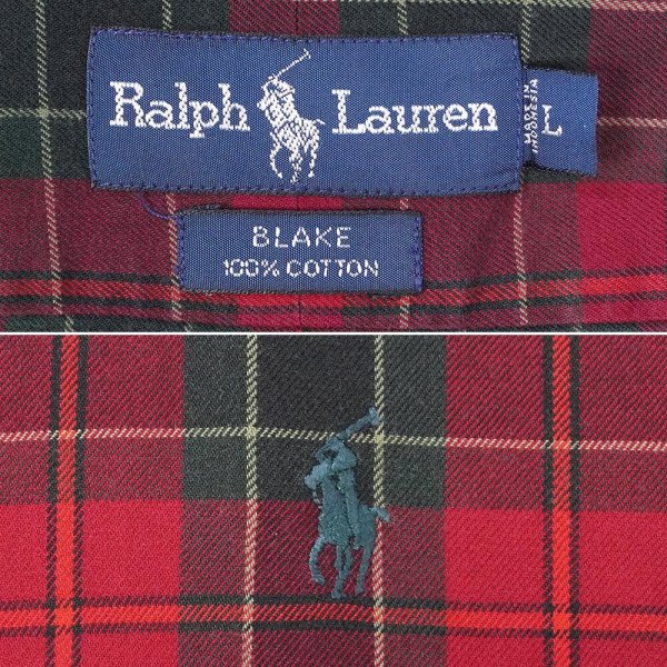 画像2: 90's Polo Ralph Lauren フランネル ボタンダウンシャツ “BLAKE / Red Plaid” (2)