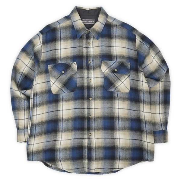 画像1: 90's DAVID TAYLOR アクリルフランネルシャツ "NAVY Ombre Plaid" (1)