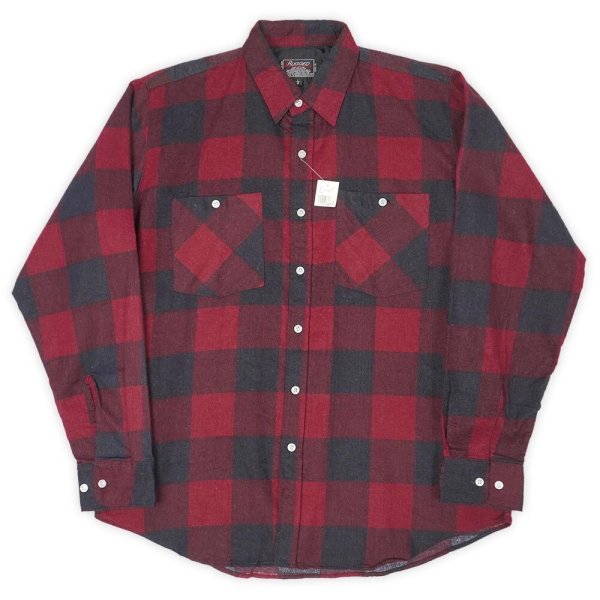画像1: 80's RUGGED ブロックチェック柄 プリントネルシャツ "DEADSTOCK / RED×BLACK" (1)