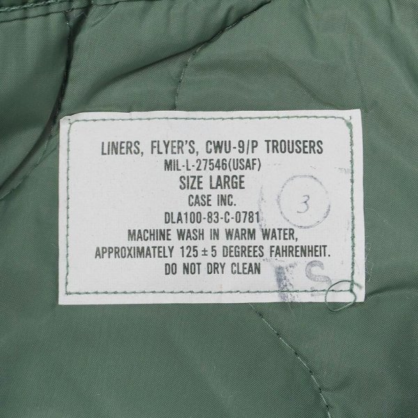 画像3: 80's USAF CWU-9/P キルティングトラウザー "DEADSTOCK" (3)
