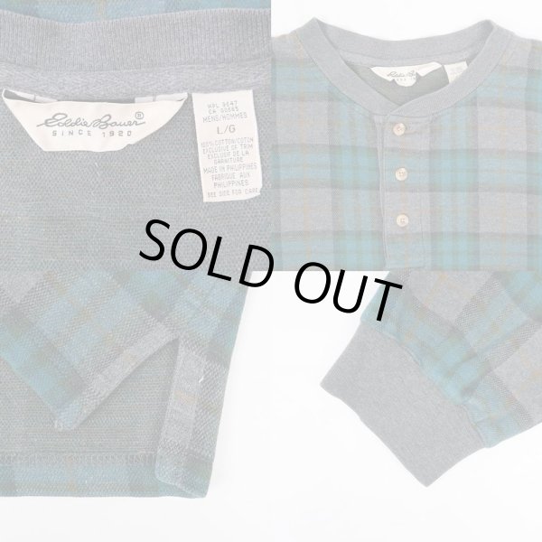 画像3: 90's Eddie Bauer チェック柄 ヘンリーネックカットソー (3)