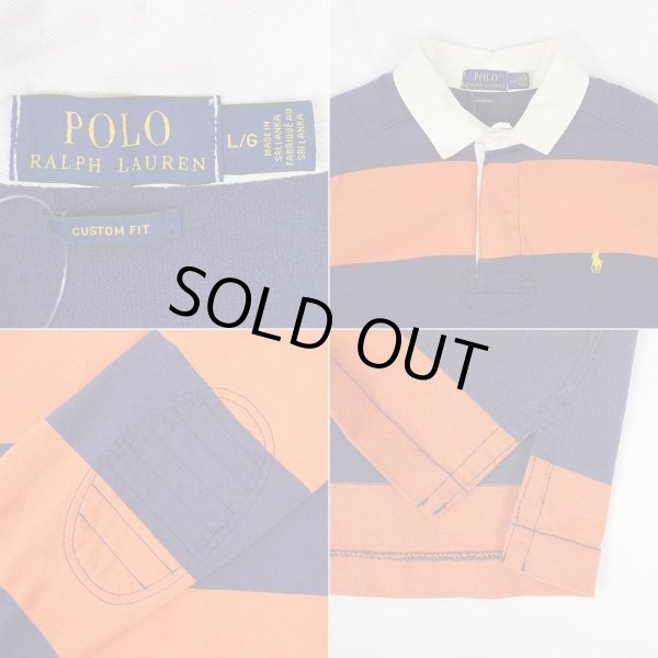 画像2: 00's Polo Ralph Lauren ワイドボーダー柄 ラガーシャツ “Orange × Navy” (2)