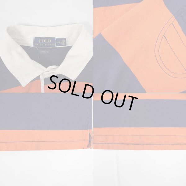 画像3: 00's Polo Ralph Lauren ワイドボーダー柄 ラガーシャツ “Orange × Navy” (3)