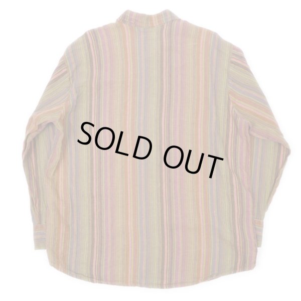 画像2: 90's FLAX マルチストライプ柄 リネンシャツ (2)