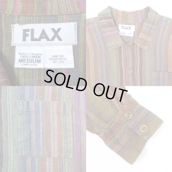 画像3: 90's FLAX マルチストライプ柄 リネンシャツ (3)