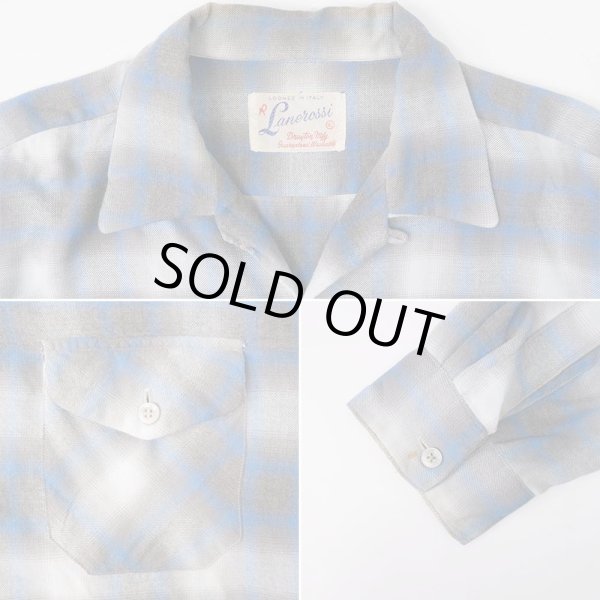 画像4: 60's Lanerossi オンブレチェック柄 オープンカラーウールシャツ "sizeXL" (4)