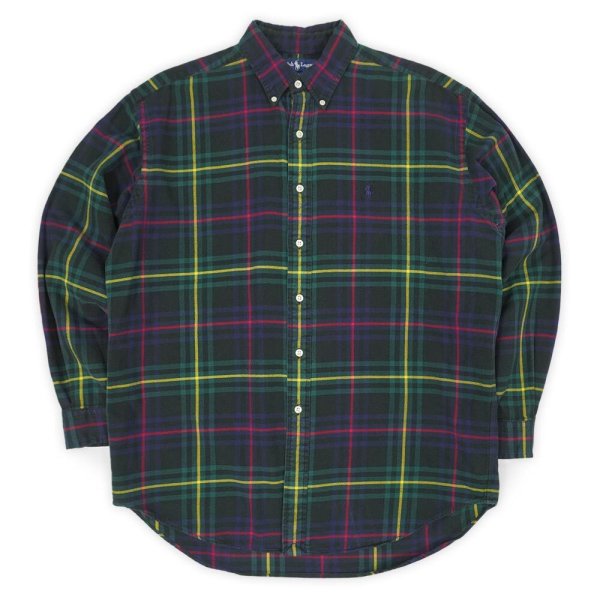 画像1: 90's Polo Ralph Lauren フランネル ボタンダウンシャツ “BLAKE / Black Plaid” (1)