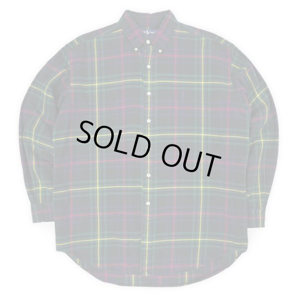画像1: 90's Polo Ralph Lauren フランネル ボタンダウンシャツ “BLAKE / Black Plaid” (1)