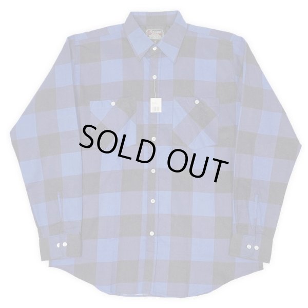 画像1: 80's RUGGED ブロックチェック柄 プリントネルシャツ "DEADSTOCK / BLUE×BLACK" (1)